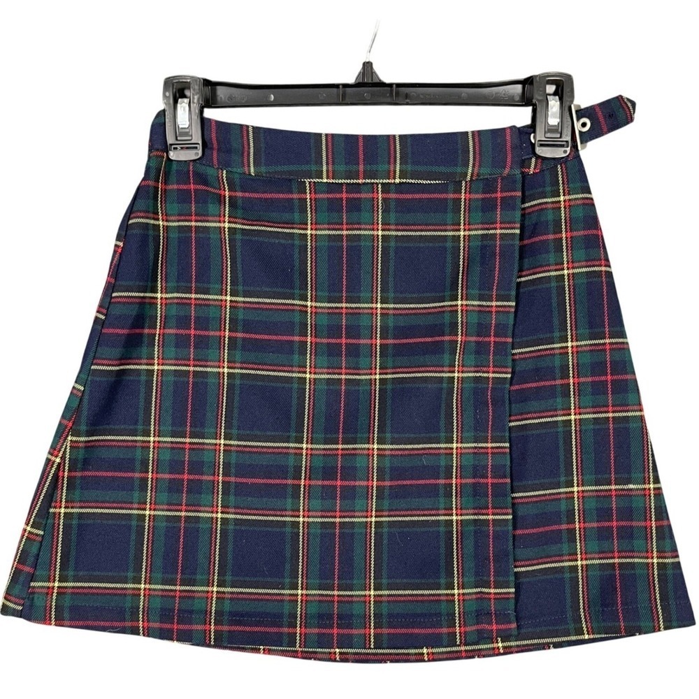 John Galt XXS Plaid Mini Skirt Wrap‎ Adjustable Belt Dark Academia Preppy Trendy